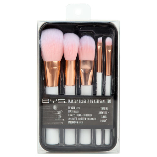 BYS Makeup Brushes Keepsake Tin White & Rose Gold